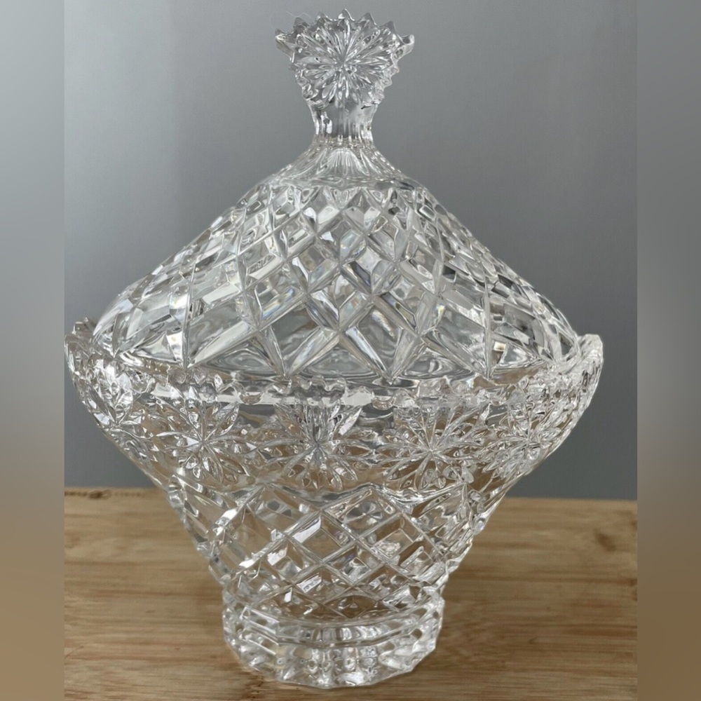 Beautiful Lead Crystal Bowl with Lid-Brussels by Crystal Clear Industries,Poland